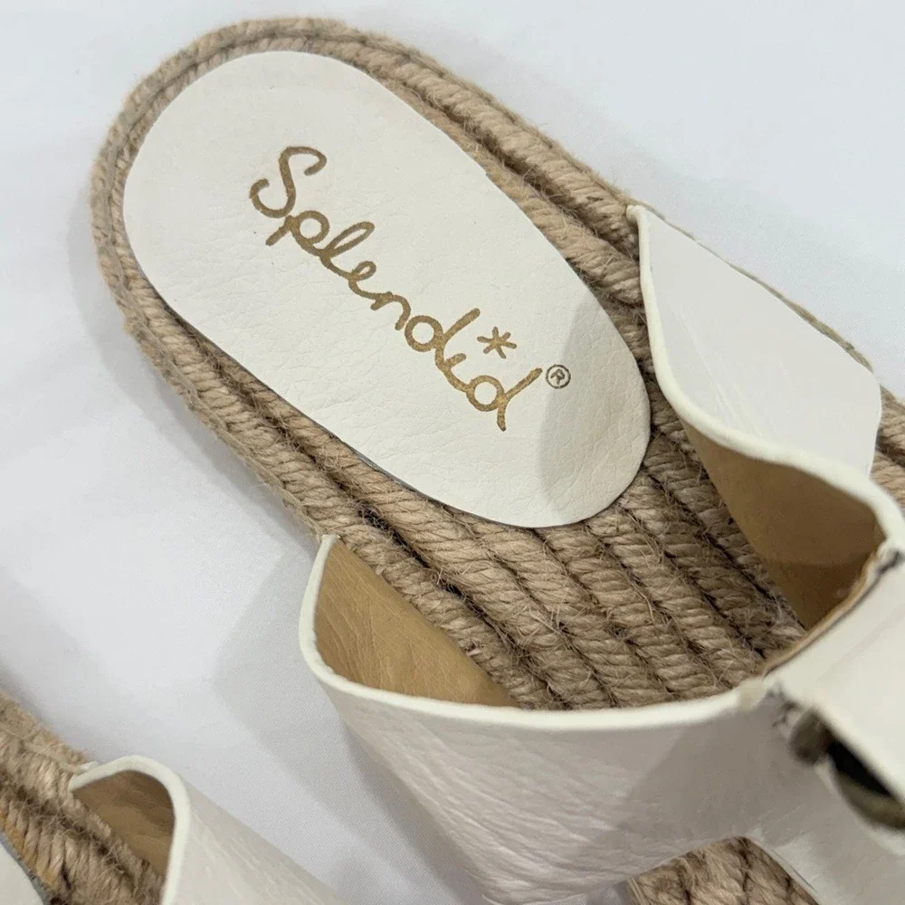 Splendid White Leather Espadrille H-Strap Sandals Ankle Strap Women‎ 8.5